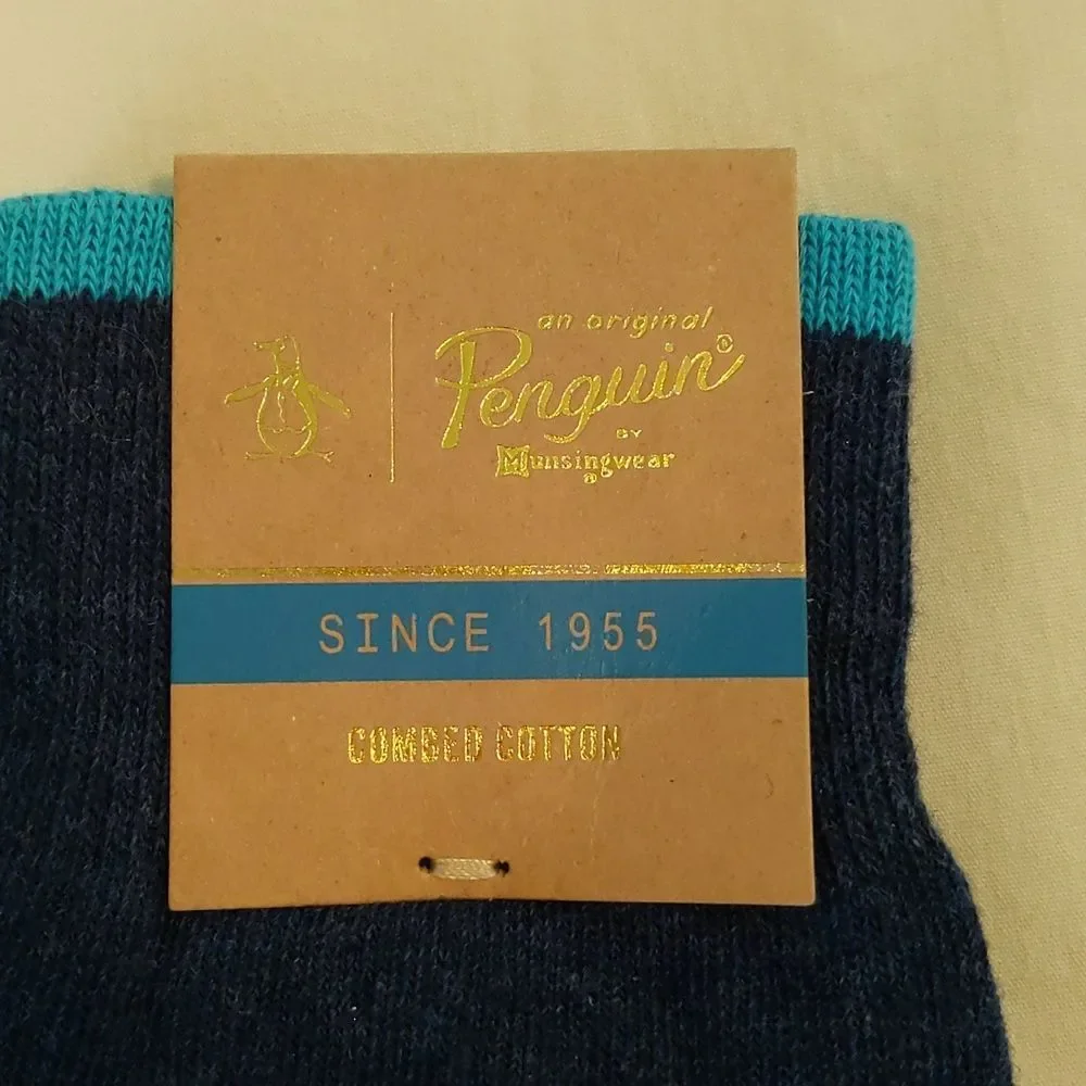 Original Penguin Combed Cotton Blue Striped #1 Foam Finger Socks Mens OS NEW